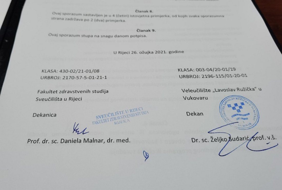 Potpisan sporazum o suradnji sa Fakultetom za zdravstvene studije Sveučilišta u Rijeci